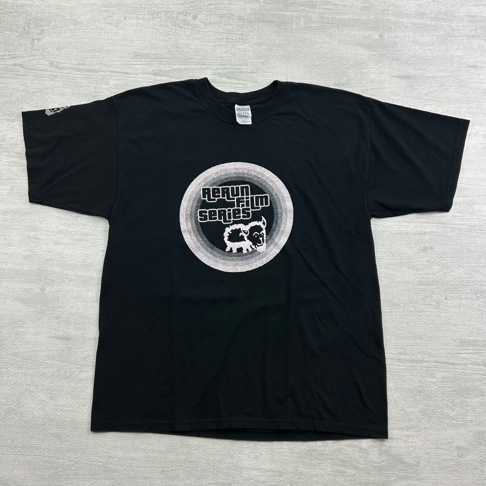 Vintage 90s Rerun Film Series‎ Shirt Size XL Black Movie Promo